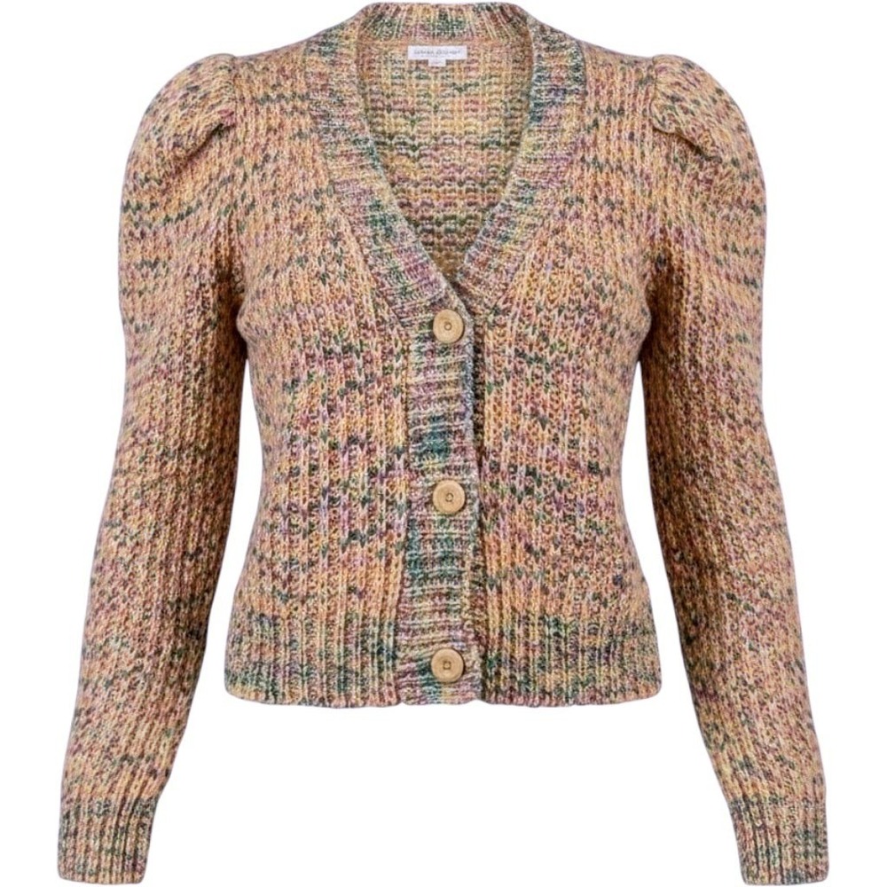 By The River Coquette Chunky Knit Rainbow Long Sleeve Cardigan Sweater Sz Medium